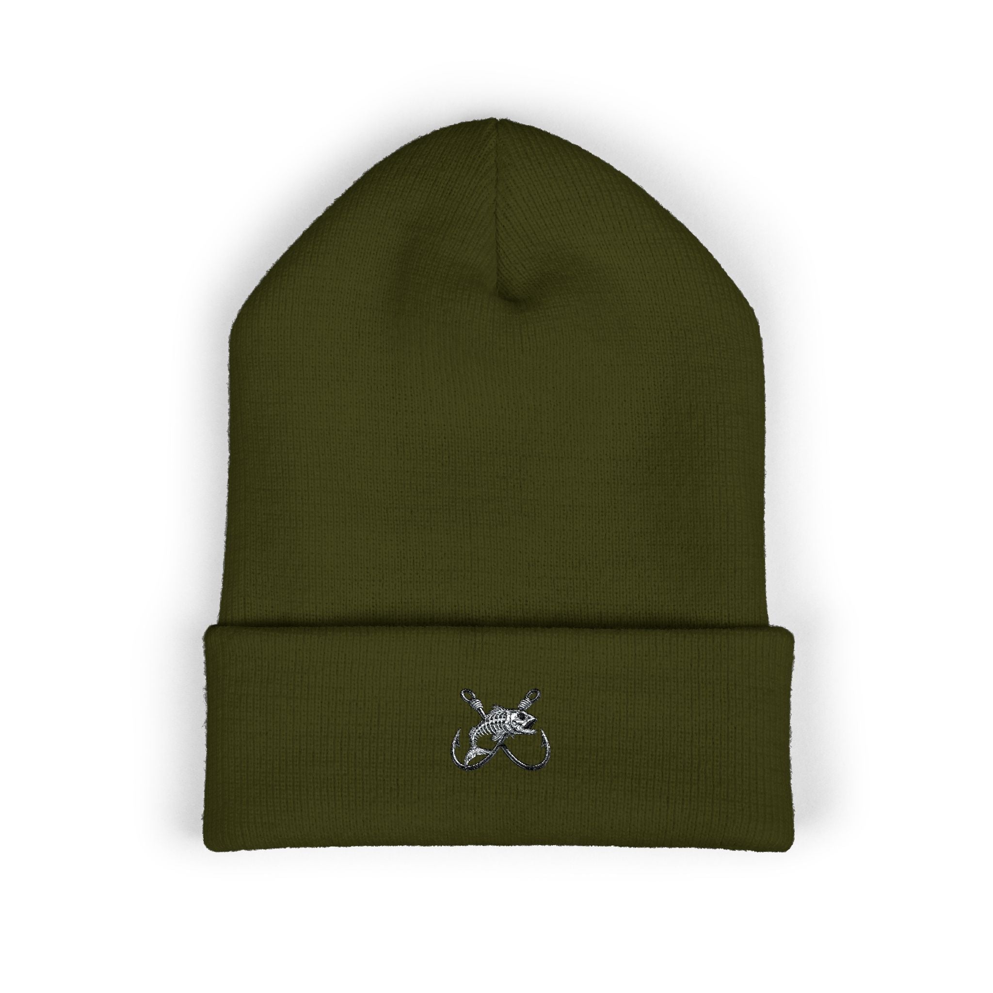 Fishing Beanie Reel Life Hook & Fish Skeleton Embroidery  Rustic Outdoor Fisherman Hat Winter Knit Cap  Gift for Anglers Reel Freedom Beanie