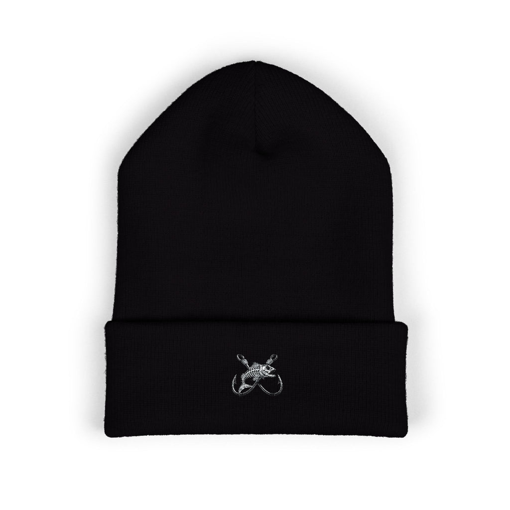 Fishing Beanie Reel Life Hook & Fish Skeleton Embroidery  Rustic Outdoor Fisherman Hat Winter Knit Cap  Gift for Anglers Reel Freedom Beanie