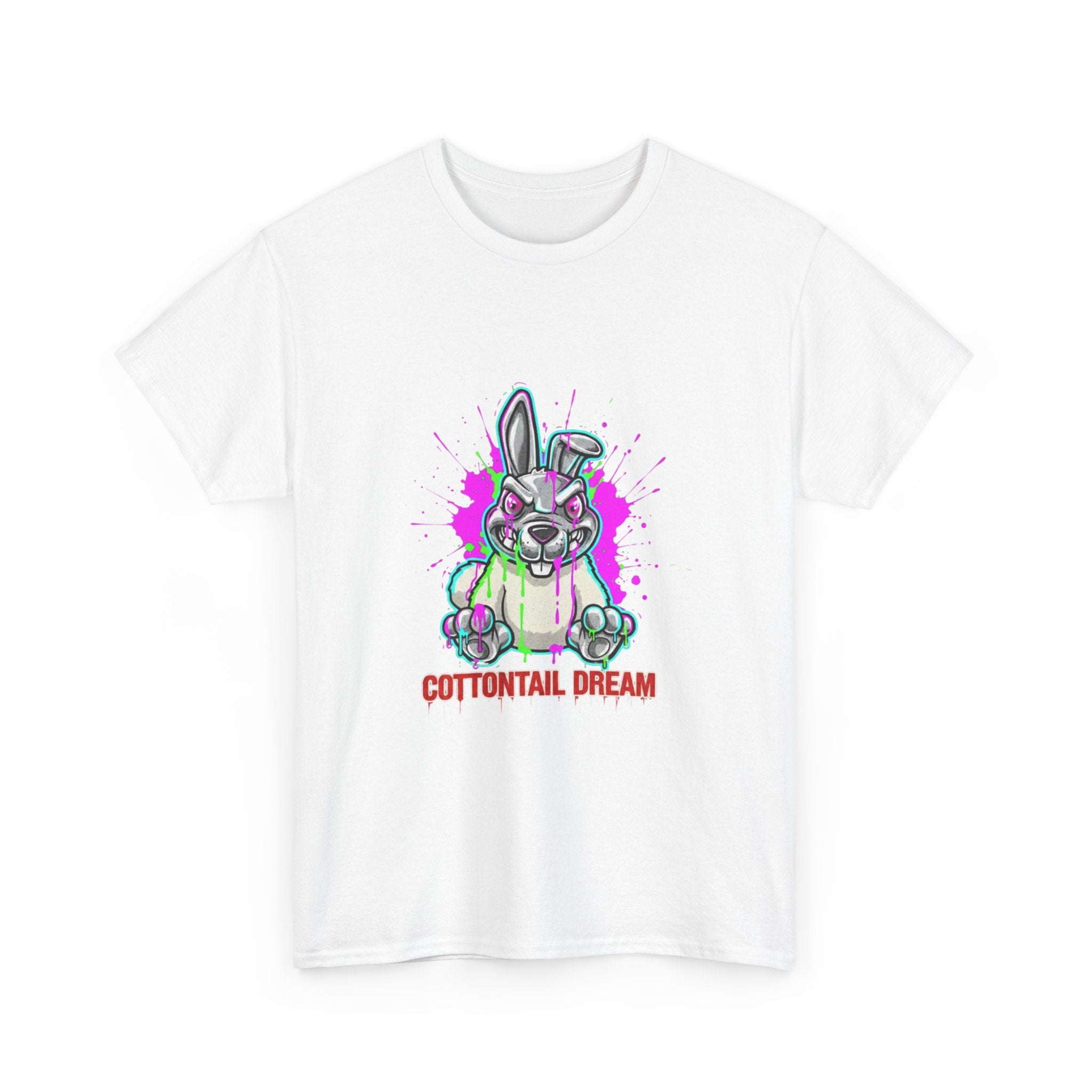 Cottontail Dream Bunny Illustration Tee | Cute Neon Rabbit Shirt